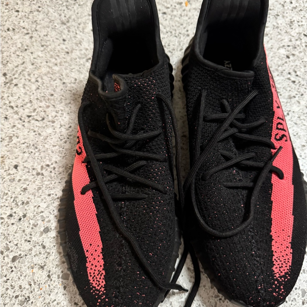 Yeezy Boost 350 V2 Black and Red Athletic Shoes